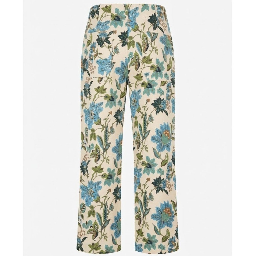 Gigio USA Floral Print High Rise Straight Leg Pants Cream Blue Size Large - Picture 3 of 10